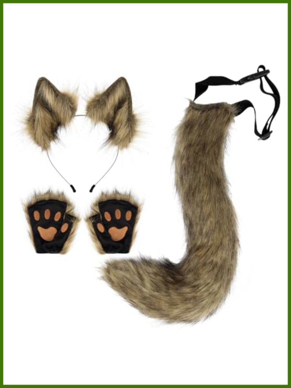 Faux Fur Wolf Ears Headband Tail and Paw Gloves Set Cosplay Halloween